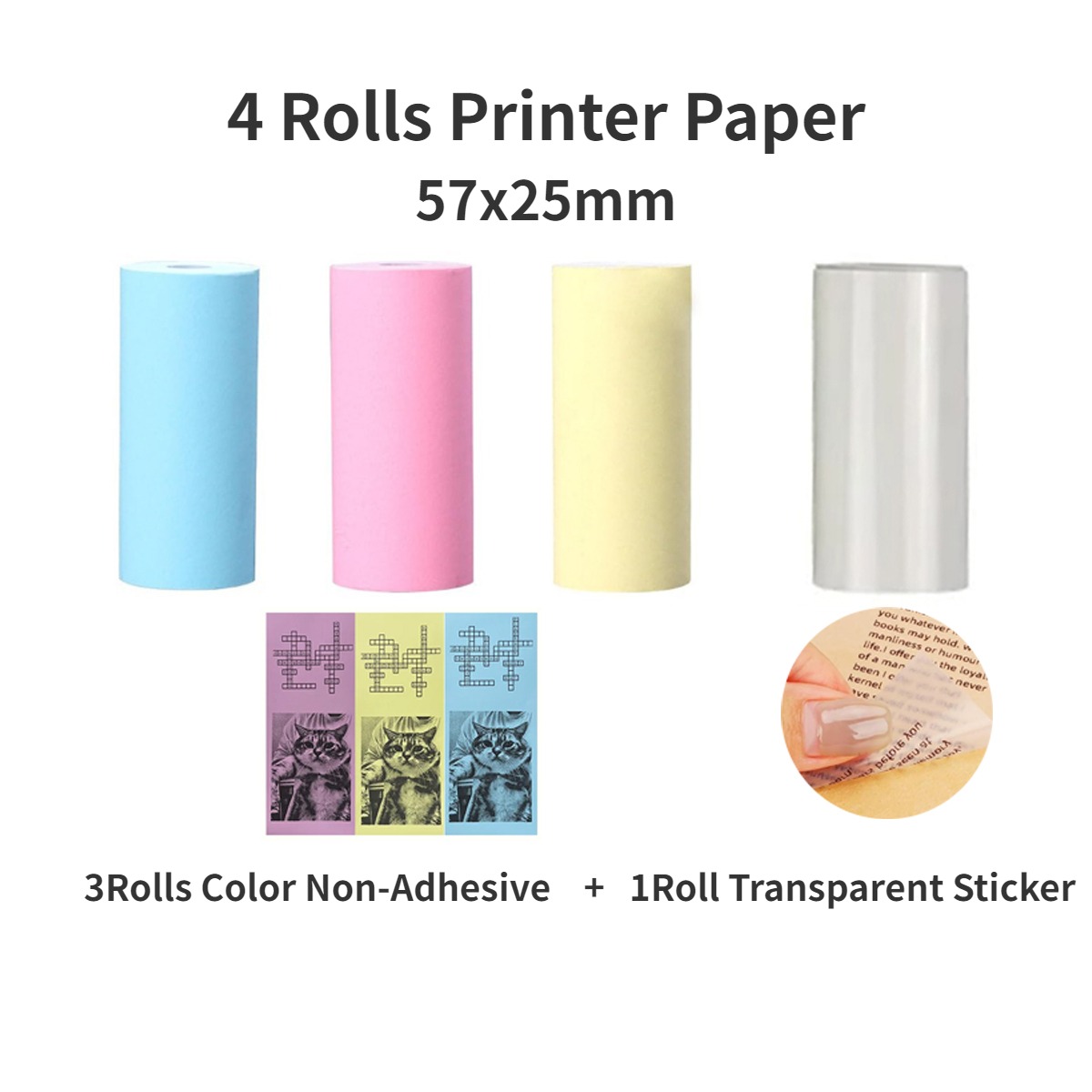 16 rollos de papeles de impresora térmica, 57x25mm, papeles térmicos autoadhesivos, impresoras de etiquetas en Color HD para Mini impresora portátil sin tinta: Caqui
