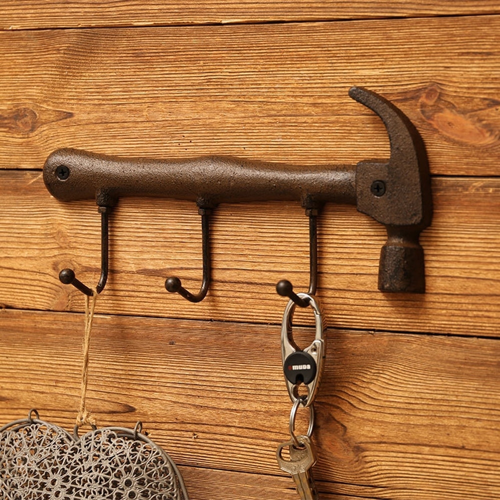 Retro Cast Iron Wall Hooks Decorative Metal Hanger Hammer Spanner Style Wall Mounted Coat Key Holder Towel Rack for Home Bedroom