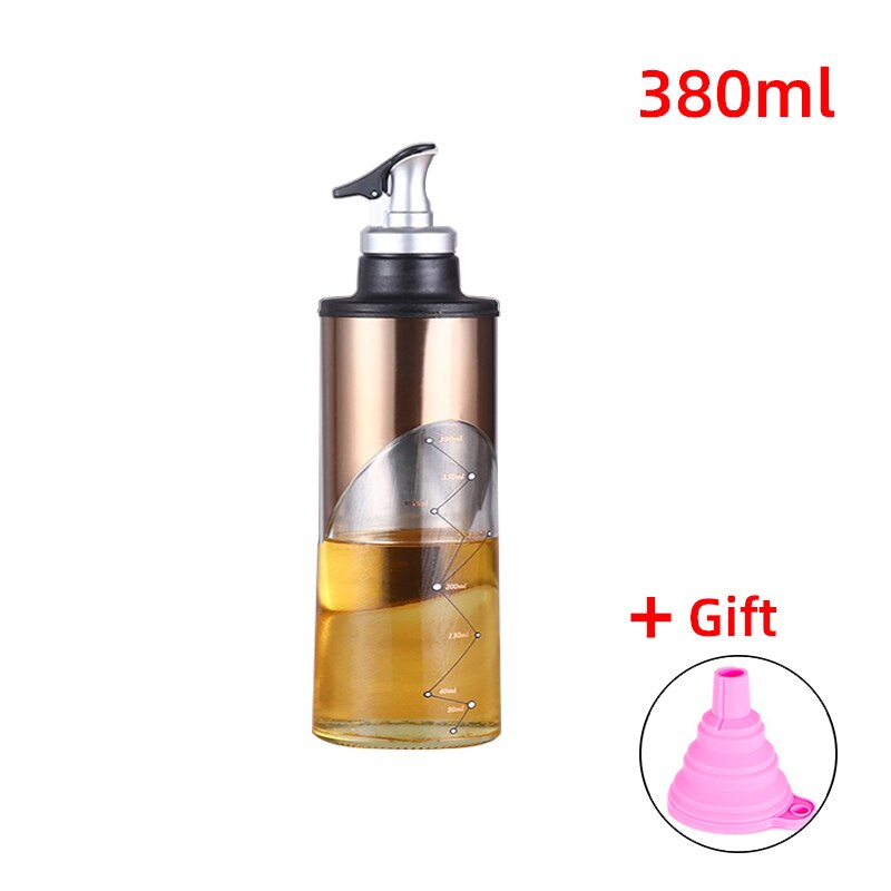 Bouteille d'huile de cuisine, bouteille de Sauce d'assaisonnement, bouteilles de rangement en verre pour huile et vinaigre, distributeur d'huile pour accessoire de cuisine: Gold 380ml