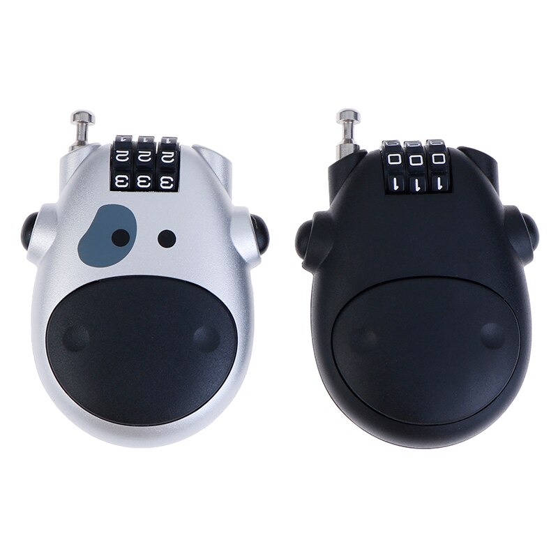 1Pc Cartoon Koe Wachtwoord Hangslot Bagage Metalen Slot Intrekbare Bike Motorhelm Lock Zwart Zilver