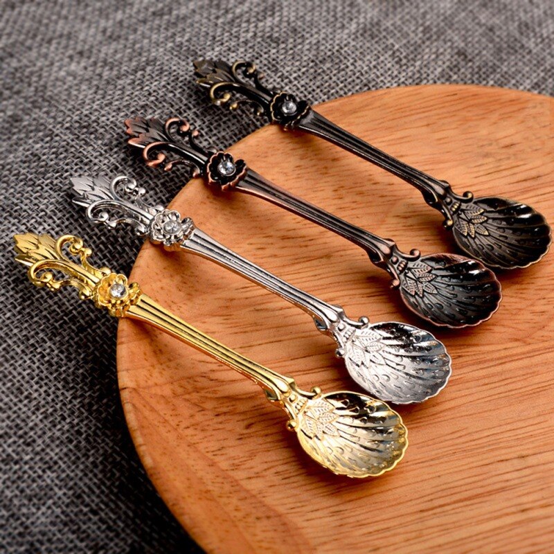 Arabic Style Antique Copper Spoon Retro Handle Spoon Kitchen Mini Tableware Spoon Flower Spoon Coffee Stir Dessert Tea