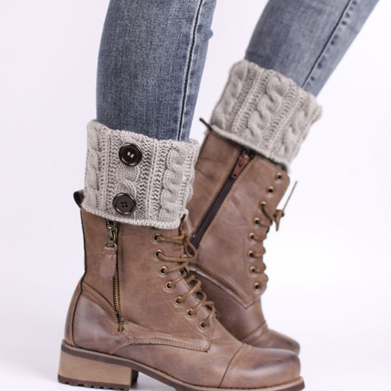 2 piezas de calentadores de piernas de Invierno para mujer, botas tejidas al Crochet, puños elásticos, botas cortas, calcetines, botas cálidas informales negras de , calcetines calentadores de la pierna calcetines: 04 Grey