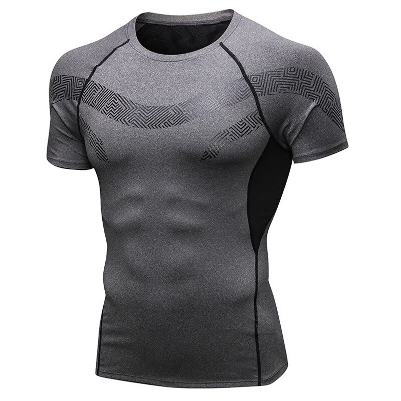 Camiseta masculina de algodão puro moda de fitness estiramento de manga curta ginásio casual ajuste apertado camiseta superior t camisa para homem: Cinza / M