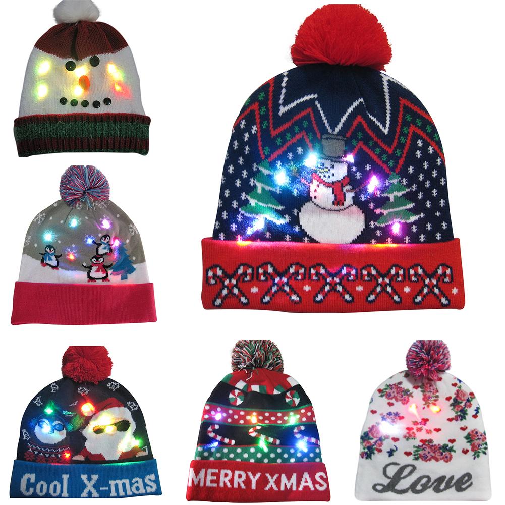 Europæisk og amerikansk juledag glødende hat førte farverige lysstrik uldhue jul hat