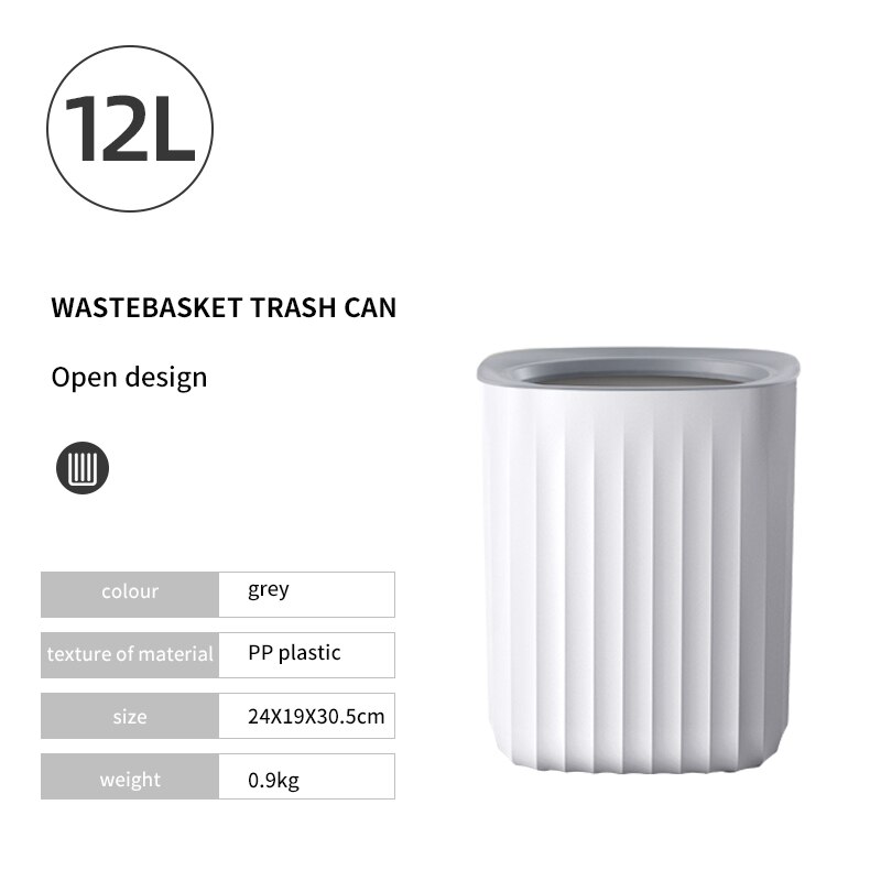 9L/12L/15L Kitchen Trash Can Kitchen Compost Bin Vertical Home use Wastebasket Office Bathroom Paper Garbage Can Storage Bucket: 12L grey