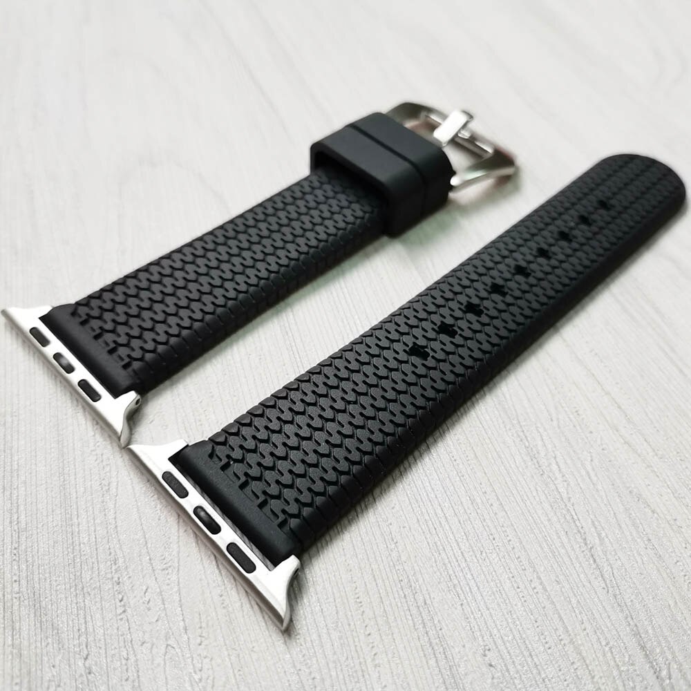 3d silikoneremme til apple watch rem 42mm 38mm 44mm 40mm rem gummi iwatch bånd til iwatch armbånd serie 6/5/4/3/2/1: Sort s / 42 44 mm