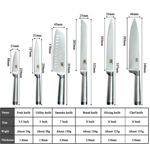 XYj Chef Knife 9pcs Set Stainless Steel Kitchen Knife Sharp Blade Slicing Meat Cleaver With Knives Holder Sharpener: F