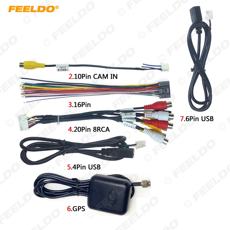 Feeldo bilhuvudenhet stereo ledningsnät kompatibla för xy auto android lösning gränssnitt rca usb ljud- och videokabel: 2 3 4 5 6 7