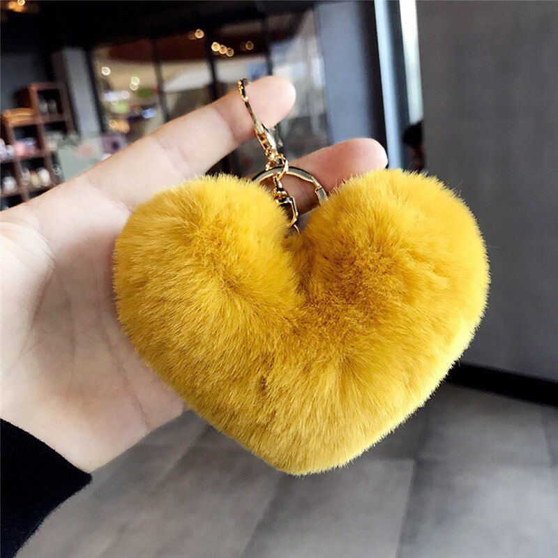 Llaveros para chica juguete de ornamento bebé niños niñas Corazón de amor juguetes de peluche suaves bola de peluche llavero de Metal llaveros para niños juguete para