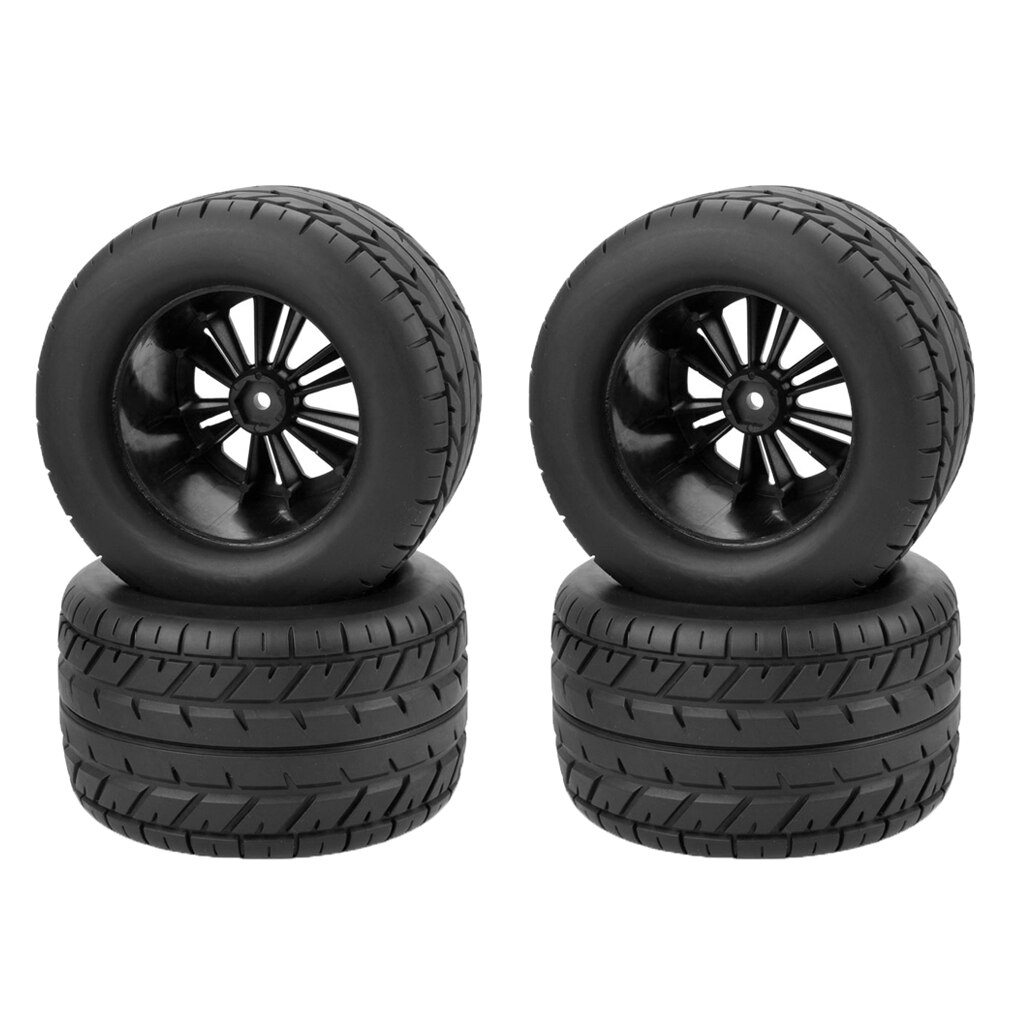 RC Car Tires Tyre and Wheels 6-Spoke Black for HSP HPI 1/10 Scale Monster Truck Bigfoot Car 4pcs