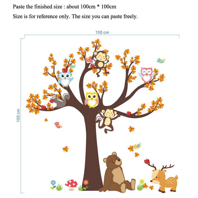 Buiory Woodland Animals Wall Stickers – Large Removable Tree Decals With Fox, Deer, Owl For Kids' Bedroom & Nursery Decor