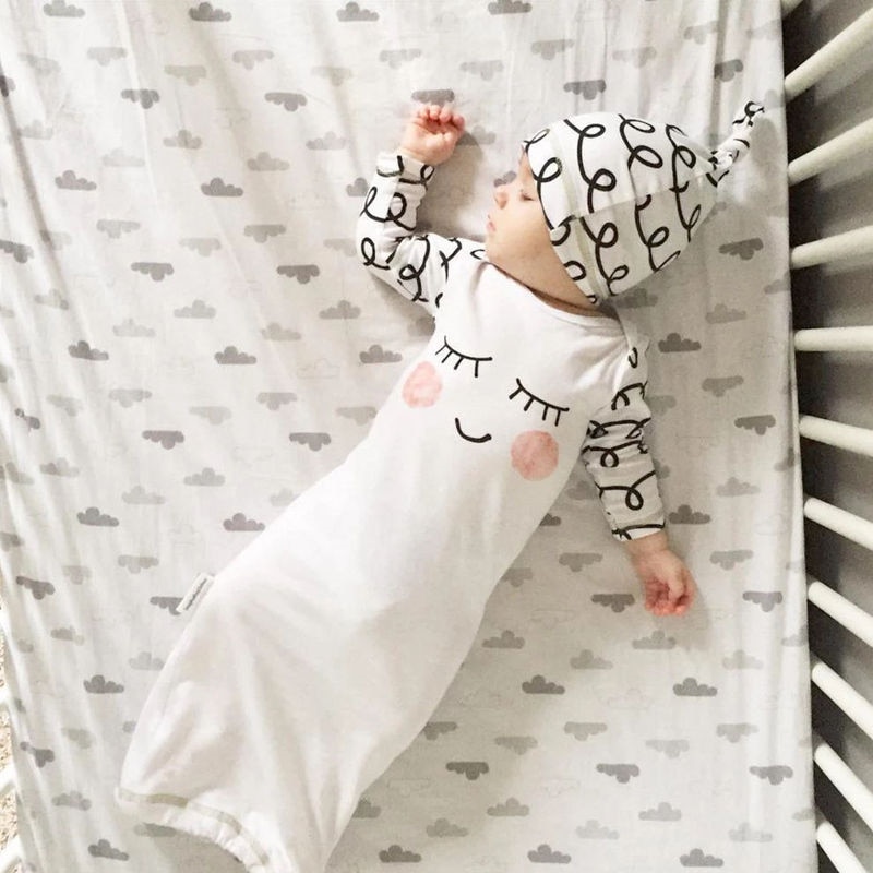 Nette Neugeborene Baby Kleidung Sleepy Augen + Rosy Wangen Baby Kleid Hut Infant Neugeborenen Kommende Hause Nachtwäsche Schlaf