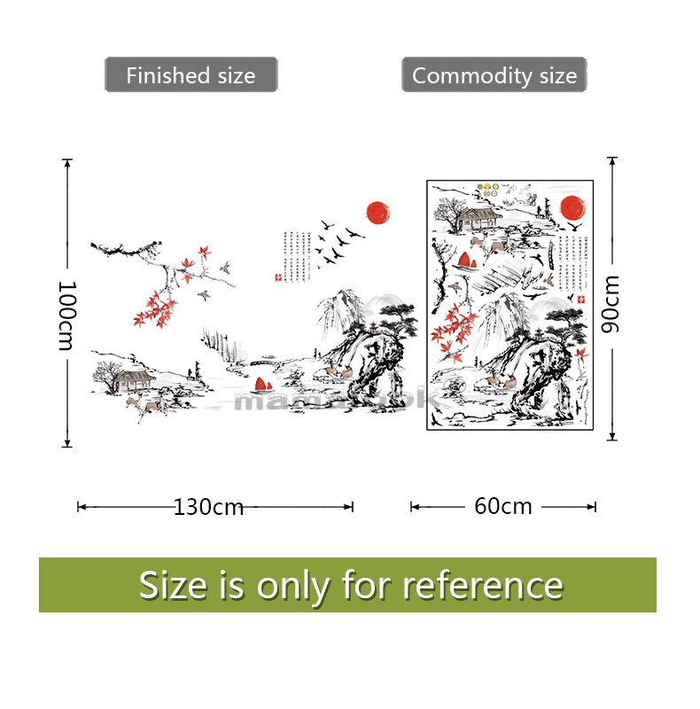 Chinese style Ink painting landscape art wall Stickers Living room Bedroom background for home decoration Mural Decals wallpaper