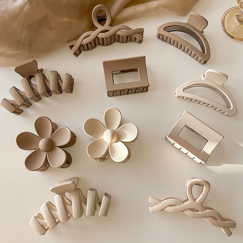 Pinza para el pelo geométrica con flor marrón y Beige para mujer, pinza para el pelo sólida con temperamento, horquilla dentada, accesorios para el cabello a la