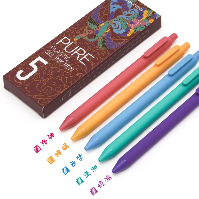 Kaco 5 stk ren plast gel blæk penne sæt multi farve retro tegning liner markør kacogreen papirvarer kontor skole  f696: Phoenix sæt