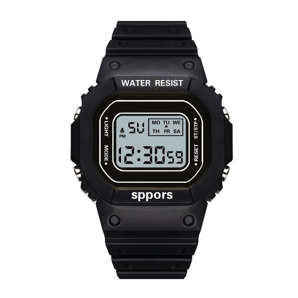Transparent digital lysande klocka fyrkantig kvinnor klockor sport elektronisk armbandsur reloj mujer klocka: Svart