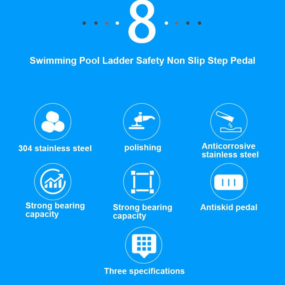 Rung Non Slip Strong Load Capacity Anti Corrosion Stainless Steel Stable Step Swimming Pool Ladder Replacement Foot Massage