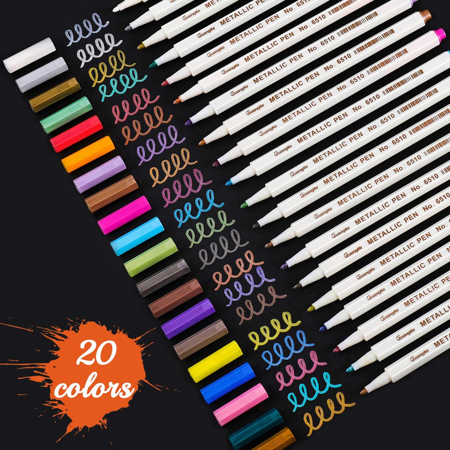 15 farver / sæt metallisk mikron pen detaljeret mærkning farve metalmarkør til album sort papir tegning skoleartikler: 20 farve rund spids