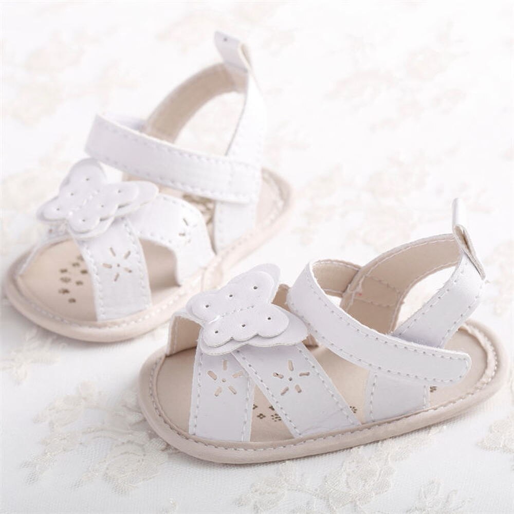 Baby Shoes Girl Sandals Soft Anti-Slip Sole Princess White Summer Crib Light Weight Butterfly Newborn Crib Sandals