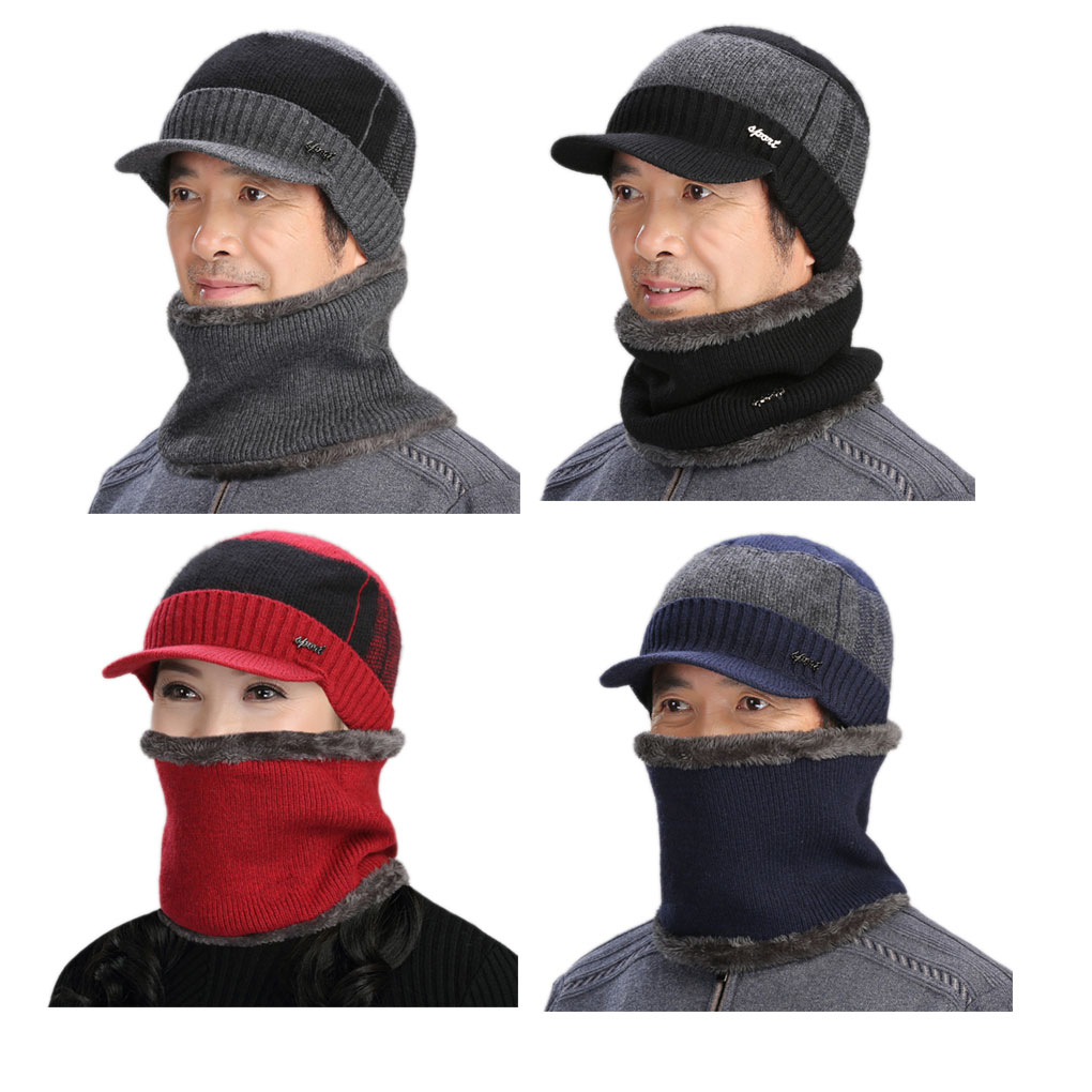 Set van 2 wollen sjaals voor heren, wintermutsen voor heren, muts voor heren, wintermuts voor heren, bivakmuts voor dames, muts voor heren, gebreide muts voor heren.