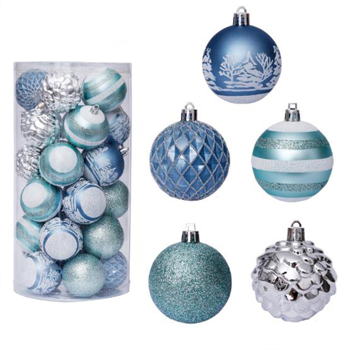 Ornamentos de plástico transparente para bolas, 6 cm, 30 peças, cor de bola de natal, decoração para casa, festa, mercado de natal, pingente de árvore