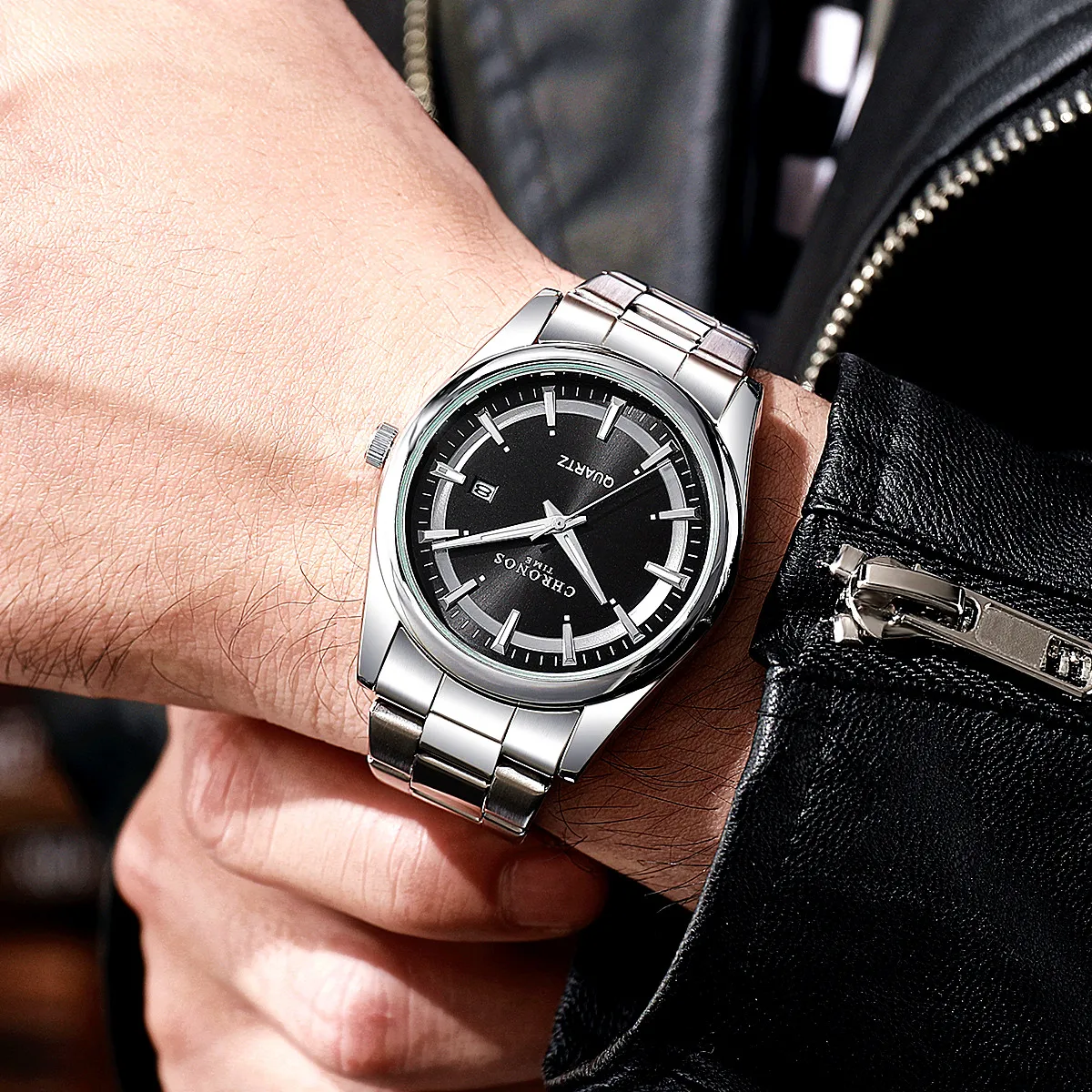 CHRONOS Luxe Quartz Horloge voor Mannen Waterdicht Datum Lichtgevende Horloge Roestvrij Staal heren Horloges Mannelijke Klok Sport Reloj: Multicolor