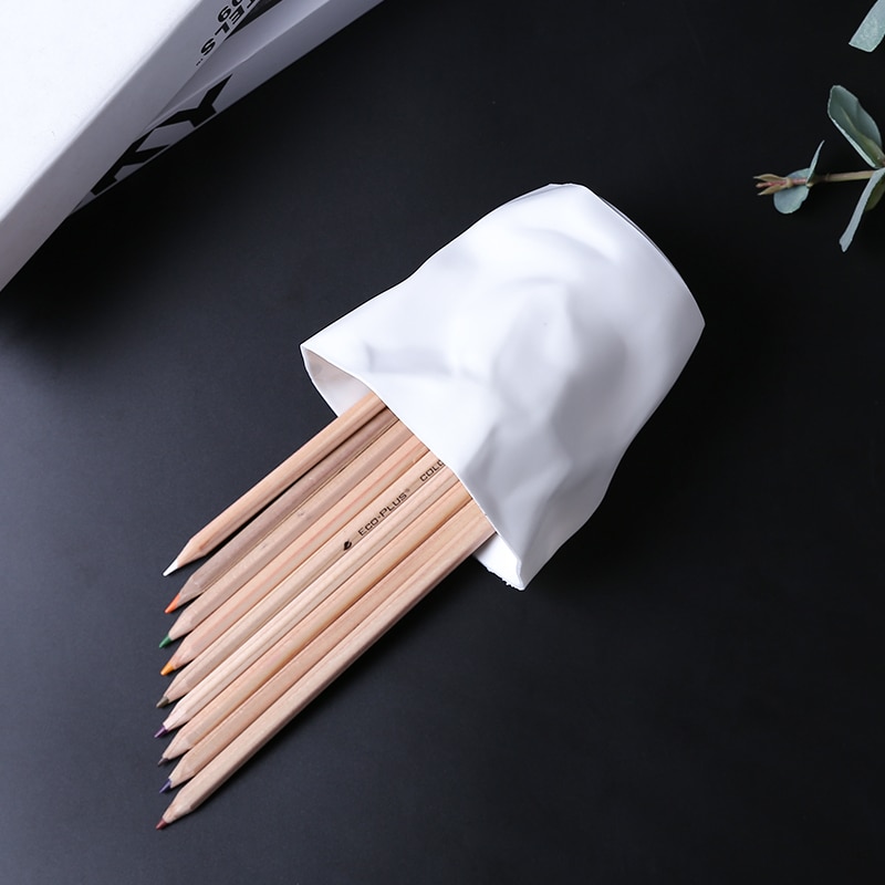 Porte-stylos en plastique plissé de forme irrégulière, boîte à mémo multifonction, papeterie de bureau, organisateur poubelle de voiture