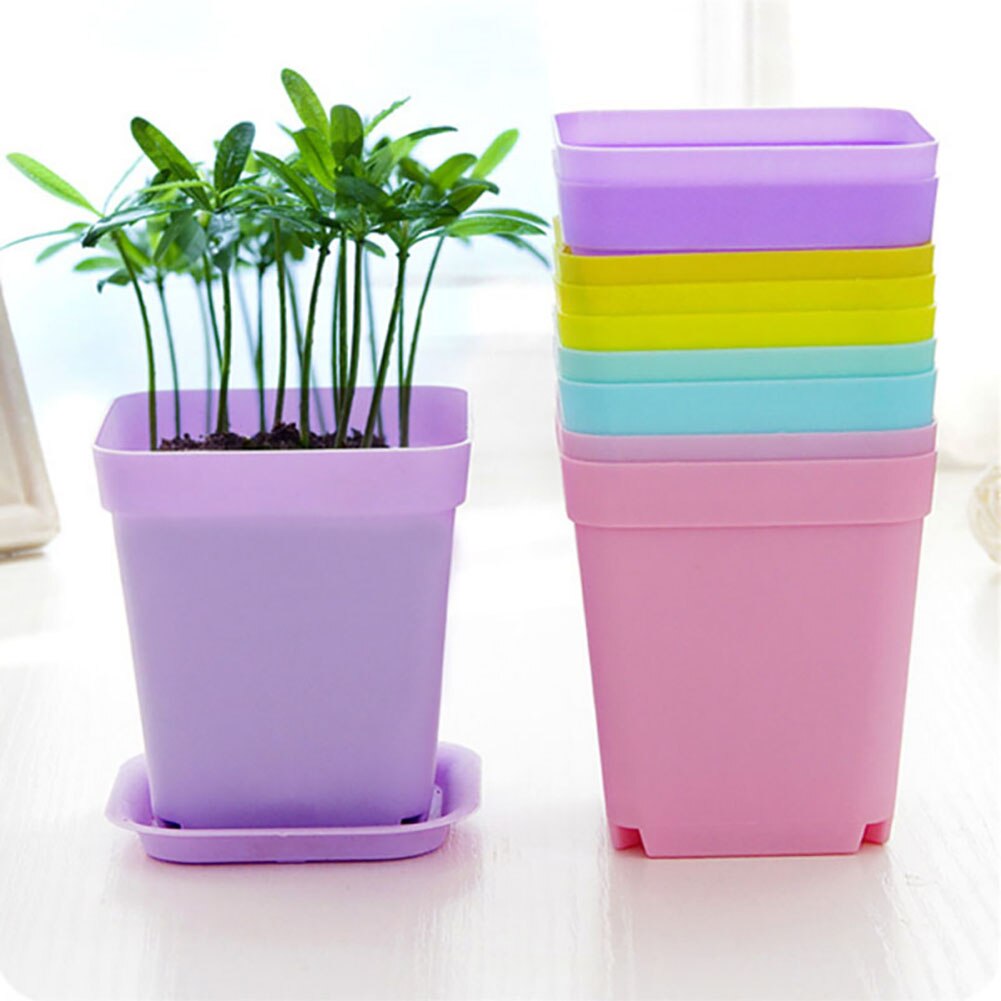 Candy Colors Mini Square Plastic Plants Flower Pots Home Garden Office Succulent Plant Pot Greenhouse Nursery Trays 7 Pieces