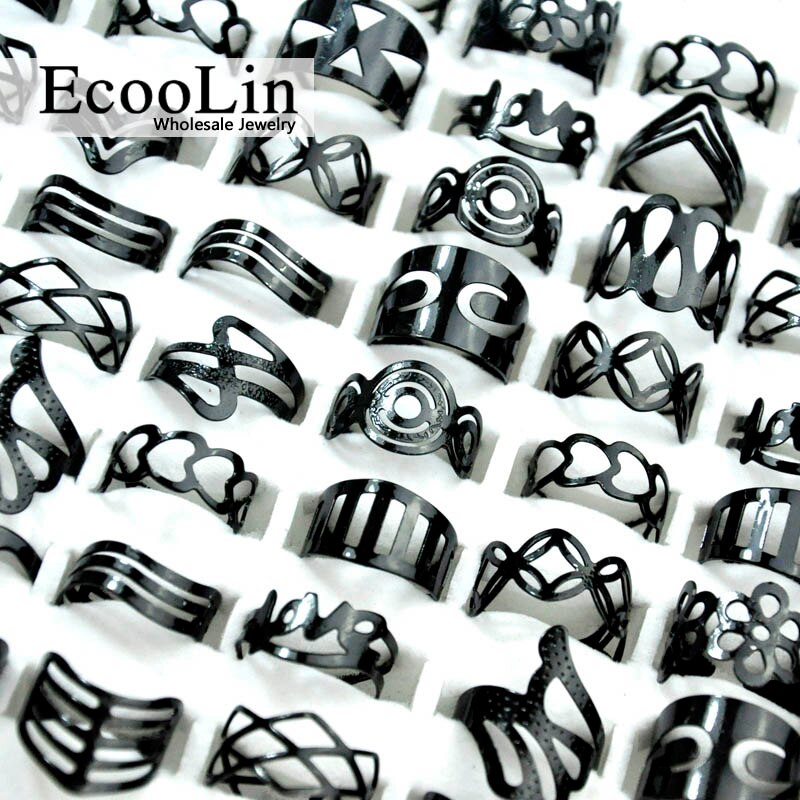 10Pcs Women Vintage Black Ring Gypsy Adjustable Finger Tattoo Rings Lots Toe Ring Female Jewelry Mixed Random Style LR4039: Bright Black