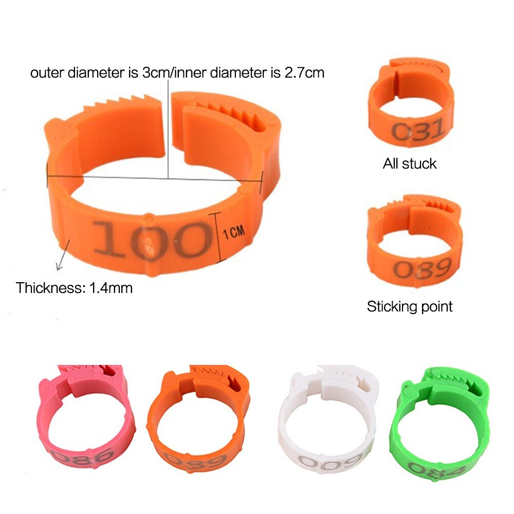 200 Uds patas de gallina anillo de tamaño ajustable aves de corral de la etiqueta Digital hebilla anillo 6 colores de plástico chica pato ganso granja equipo