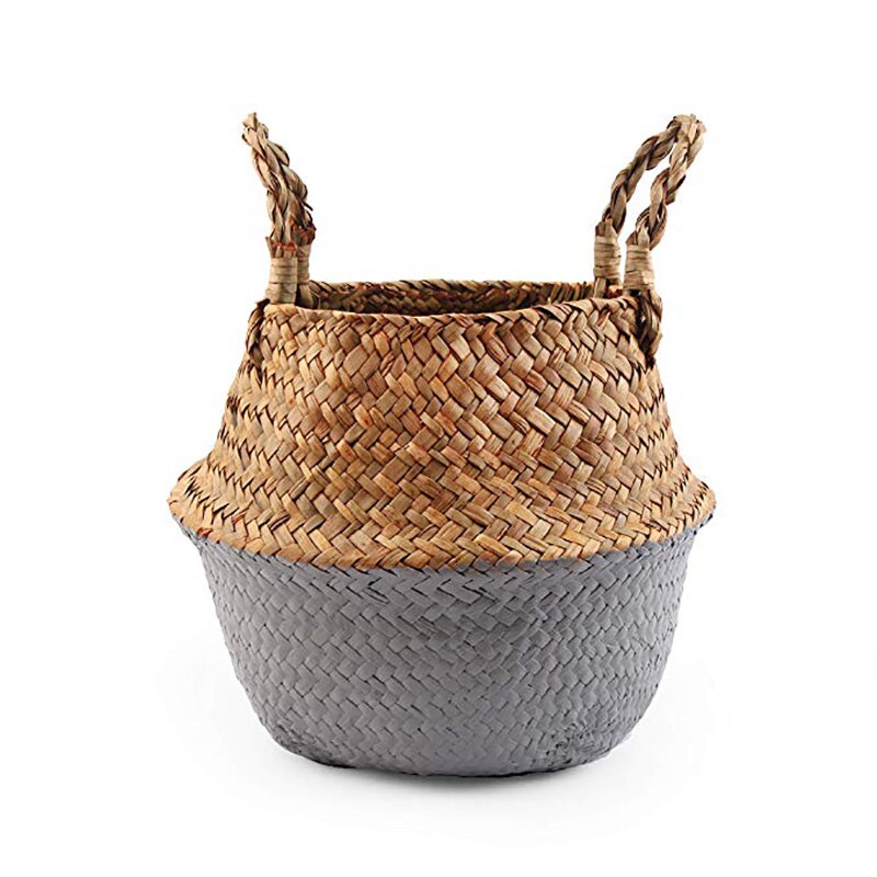 Boho Decor Plant Seagrass Wicker Storage Basket for Toys Home Decoration Laundry Basket Organizador Cocina Bamboo Panier Osier: Gray