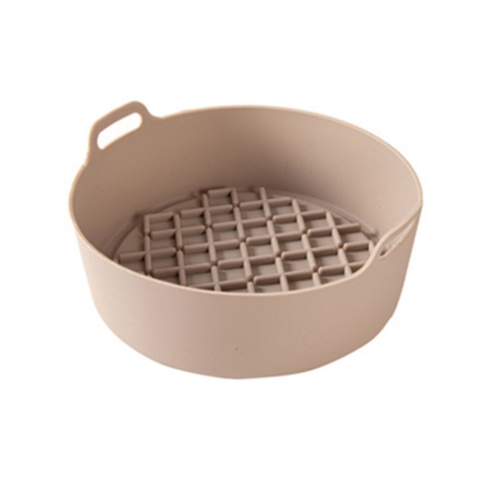 AirFryer Silicone Pot Baking Replacement Square Tray Air Fryer Oven Heating Basket Pan Mat Reusable Kitchen Fryer Accessories: Round  Beige