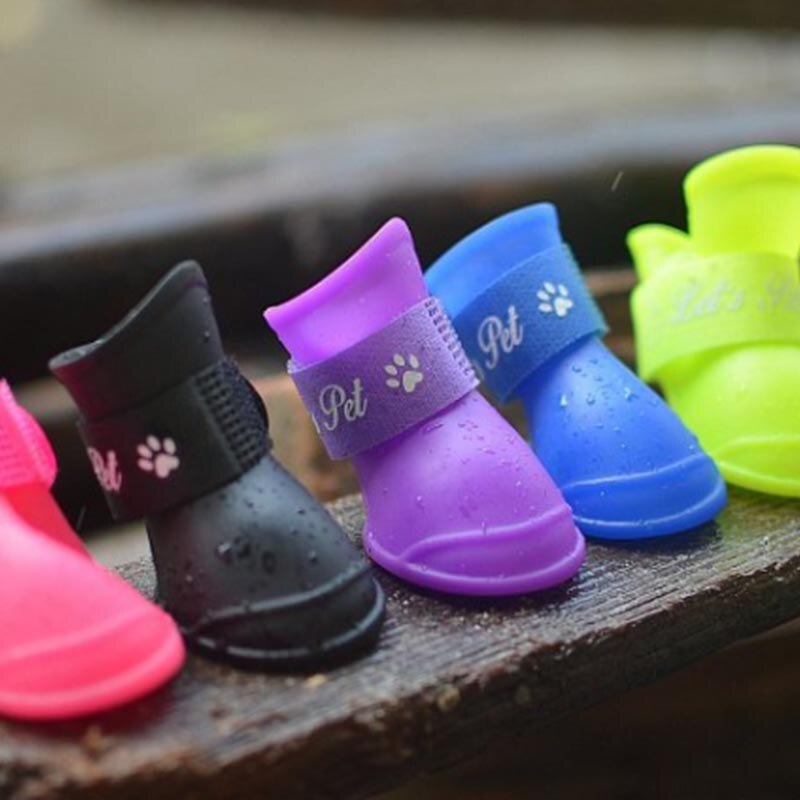 4Pcs Pet Dog Katten Regen Schoenen Pet Laarzen Rubber Draagbare Anti Slip Waterdichte Pet Hond Kat Regen Schoenen Huisdier levert