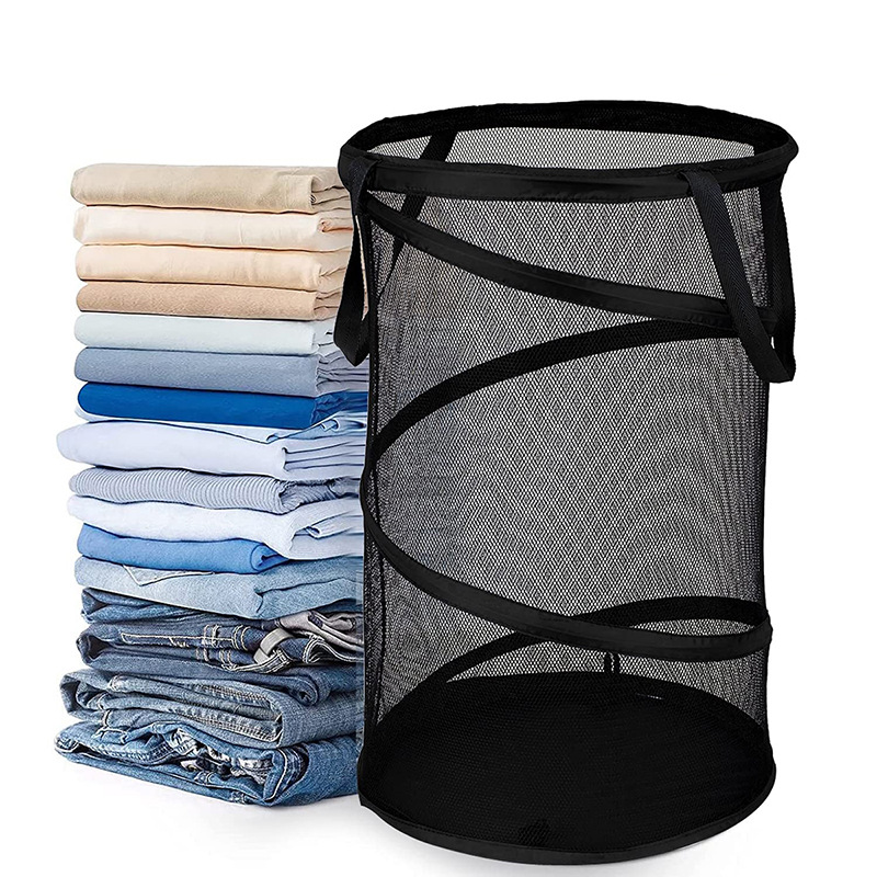 High Cylindrical Folding Laundry Basket Mesh Basket Household Large Capacity Package Multi Functional and Durable
