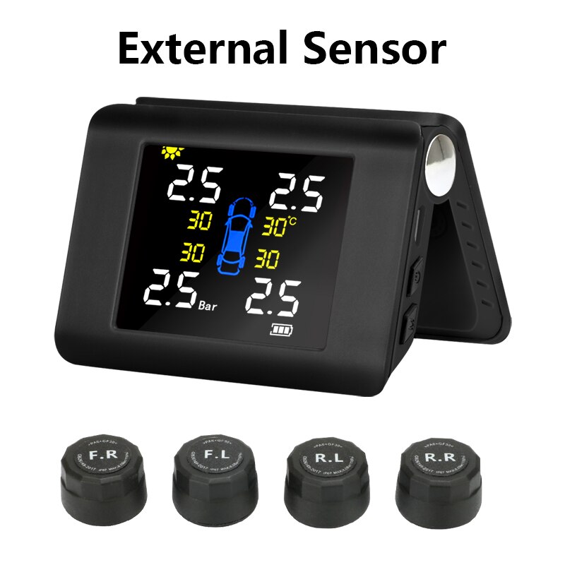JMCQ TPMS Solar- Energie Reifen Druck Überwachung System mit 4 Sensoren LCD Echt-zeit Anzeige Auto Reifen Druck Auto Alarm System: extern Sensor