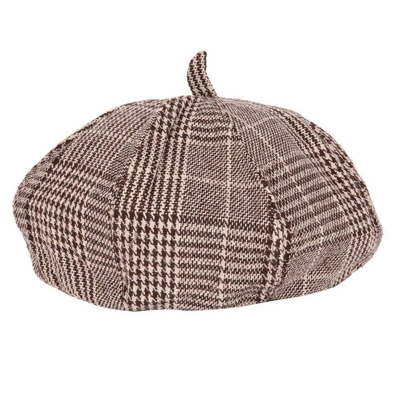 Utomhus dam höst vinter hatt kaffe färg stilig pläd sport löpning retro brittisk målare hatt pumpa jacka basker