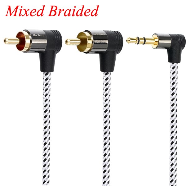 Bochara Gevlochten 90 Graden 3.5 Mm Jack Naar 2RCA Audio Kabel Gewikkeld Afgeschermde Voor Luidsprekers Versterker Mixer 1.8 M 3 M 5 M 10 M: Mixed Braided / 3m