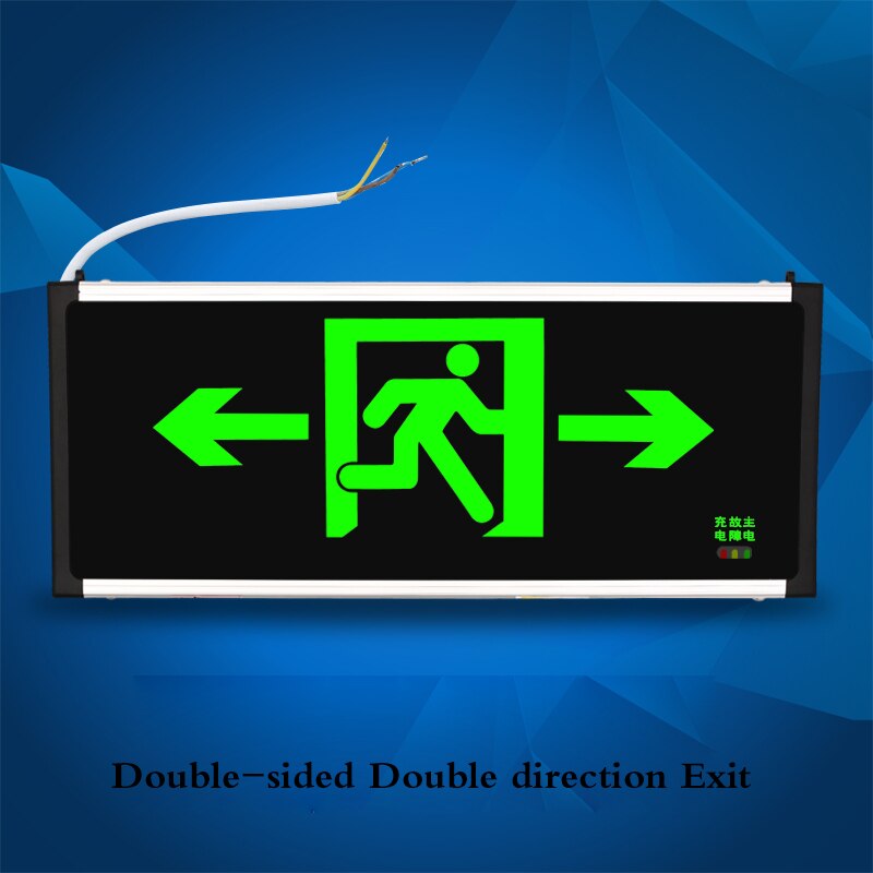 national standard safety exit sign led fire emergency light emergency passage evacuation sign light: Double sided L-R
