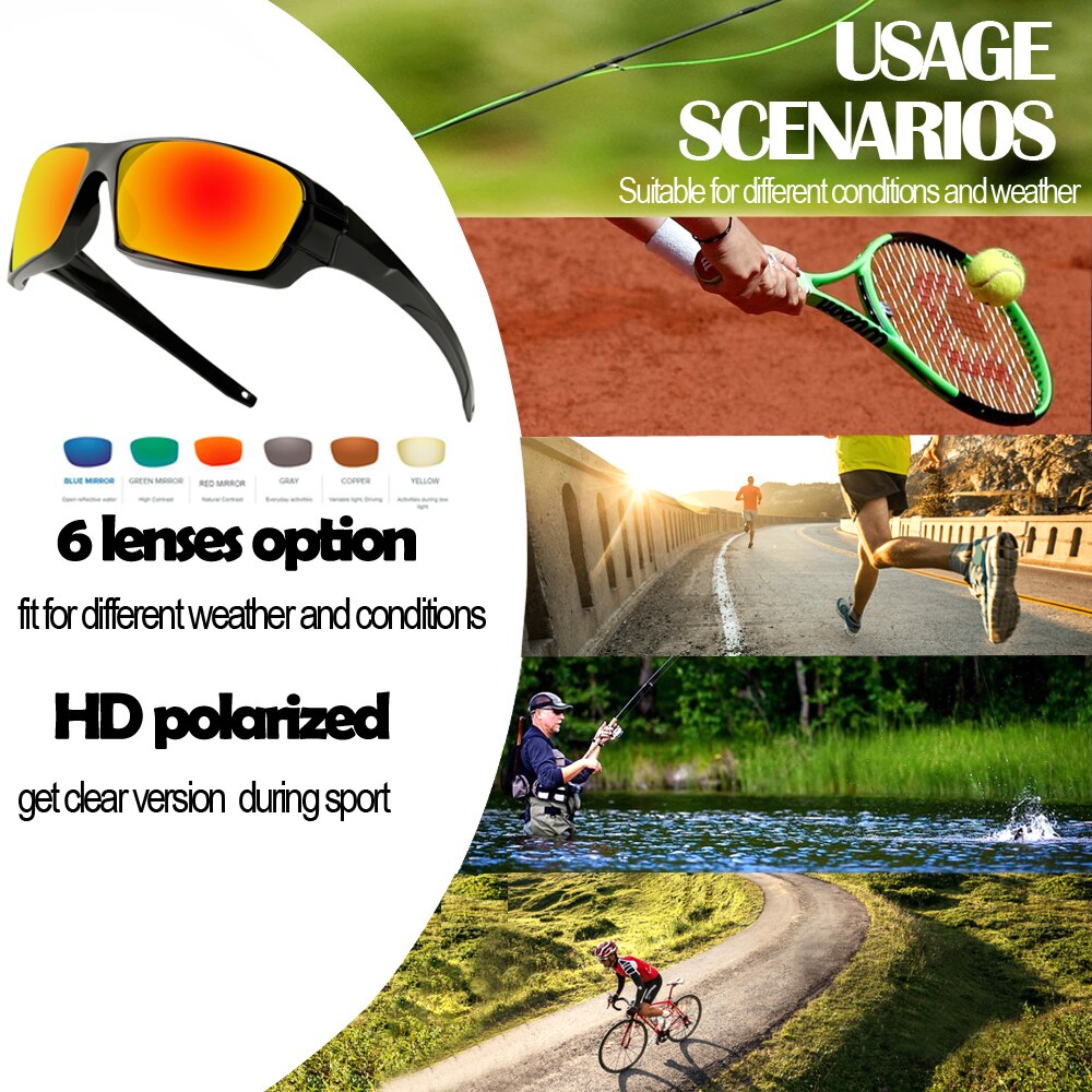 6 Lenses Polarized Fishing Sunglasses Camouflage Frame Sport Sun Glasses Fishing Eyewear Oculos De Sol Masculino UV 400
