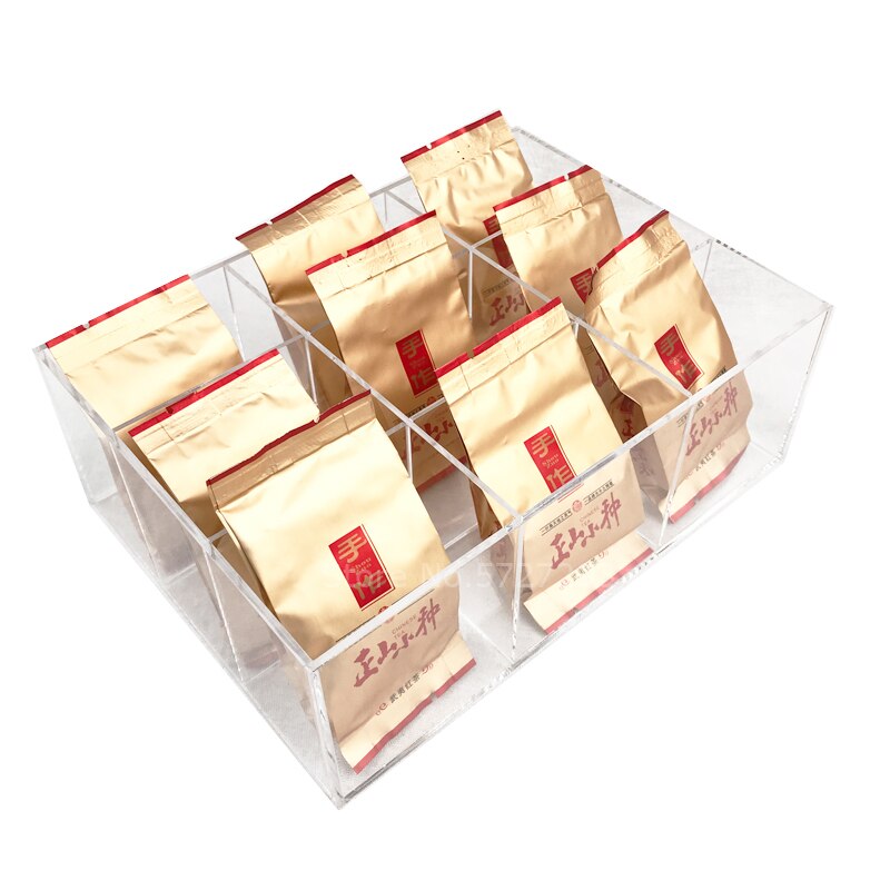 Clear Acrylic 9 Section Tea Bag Box No lid