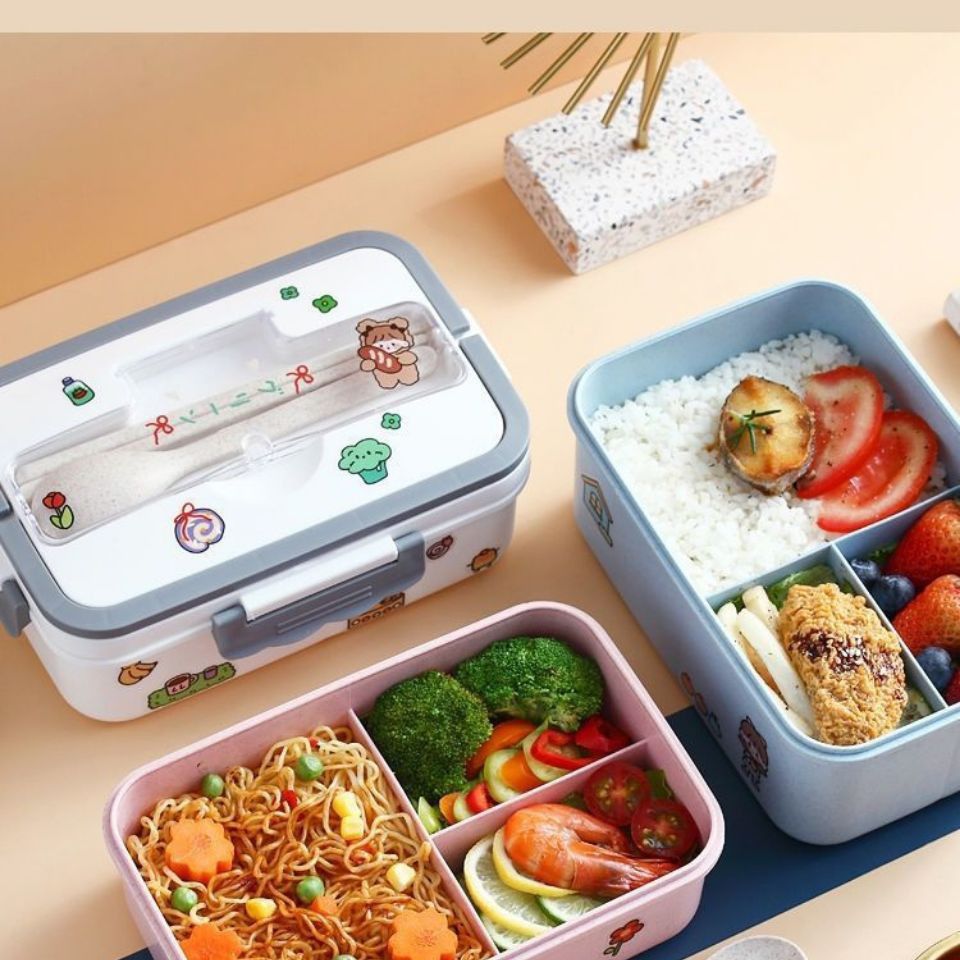 Ins Kawaii Sticker Organizer Lunchbox Container Met Cover Compartiment Opslag Ontbijt Dozen Student Voedsel Box Set