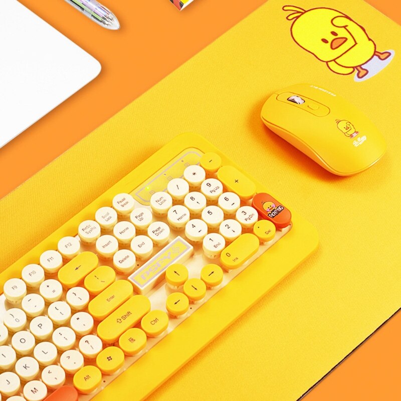 Juego de teclado inalámbrico con dibujos animados para ordenador, teclado redondo Retro, ratón, receptor USB para PC y portátil, 1 Set