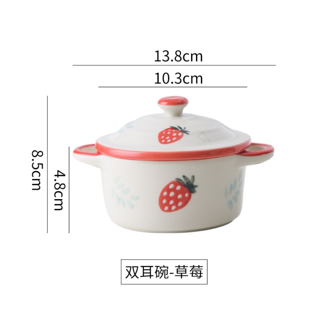 Keramische Kom Gestoomde Ei Cup Japanse Stijl Enkele Soufflé Bakken Kom Stoofpot Beker Met Deksel Binaural Cup Dessert Cup: strawberry