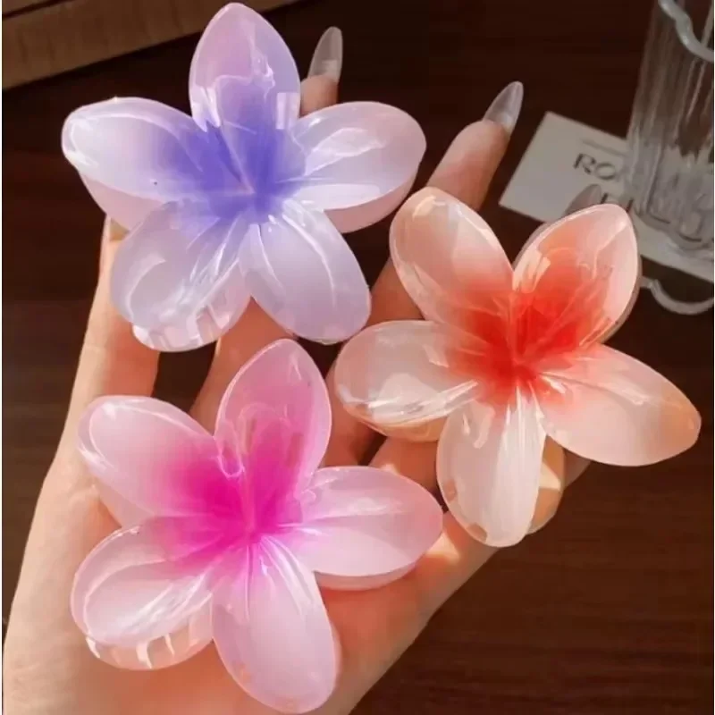 3 pçs novo 4/8cm gradiente flor acessórios para o cabelo conjunto estilo praia grampos de cabelo flor garra clipes verão flor grampos de cabelo estilo havaiano: Azul