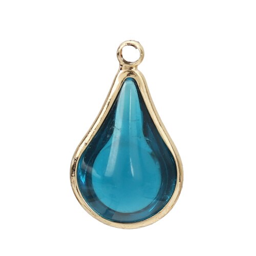 DoreenBeads Copper &amp; Glass Pendant Gold Peacock Blue Colorful Charms 18mm x10mm( 6/8&quot; x 3/8&quot;) - 17mm x10mm, 5 PcS: 1