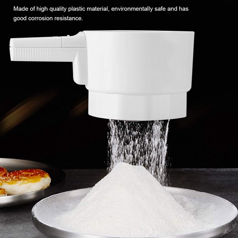 Electric Flour Sieve Bolt Battery Operated Sifter Plastic Cup Shape Mechanical Hand-Held Shaker Flour Sieve Baking Tool White