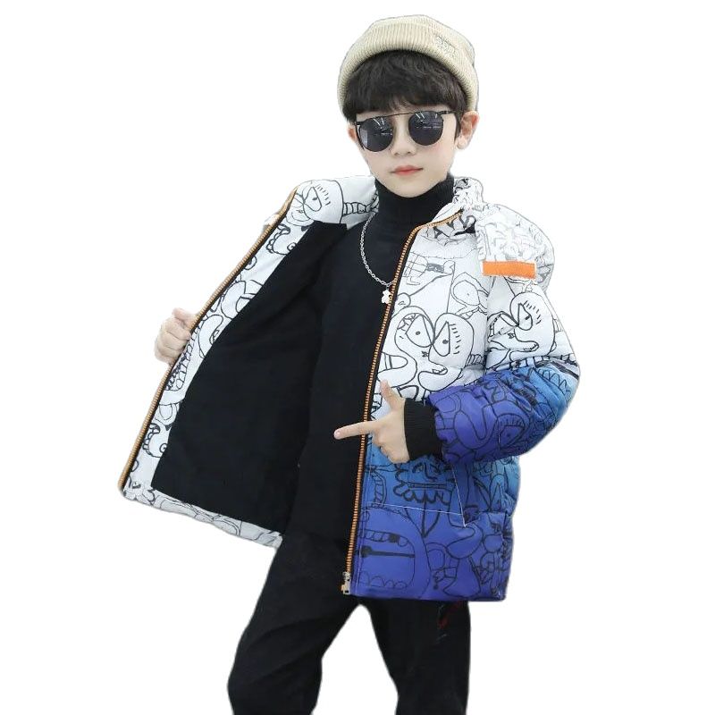 Novo 2021 inverno jaqueta de poliéster para o menino moda gradual mudança com capuz manter quente algodão casaco bonito casual roupas das crianças