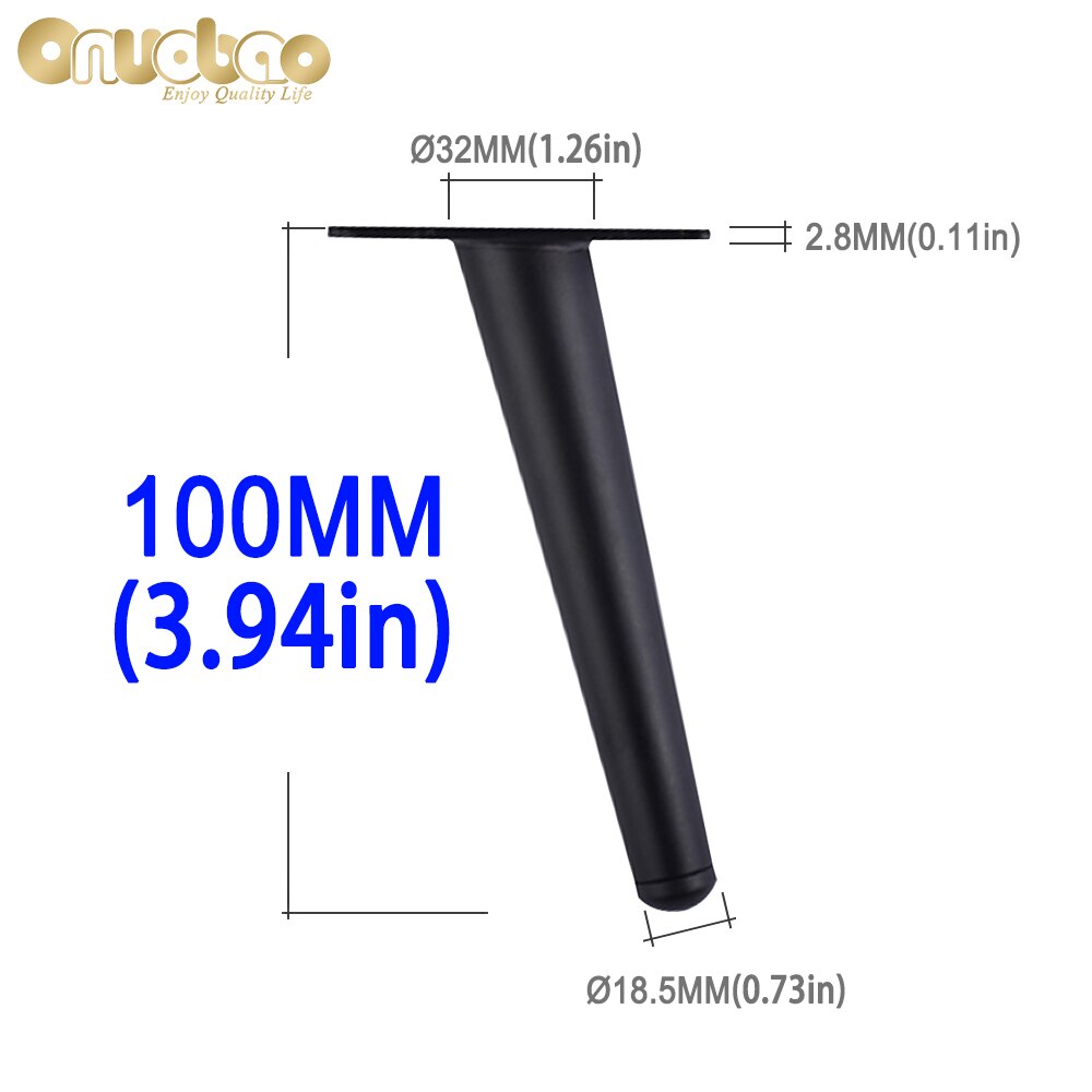 Onuobao-pattes obliques de meubles en fer forgé, 4 pièces, pieds de canapé, meuble de Table, haute résistance, pieds de Table, 10-30cm: black 100MM oblique