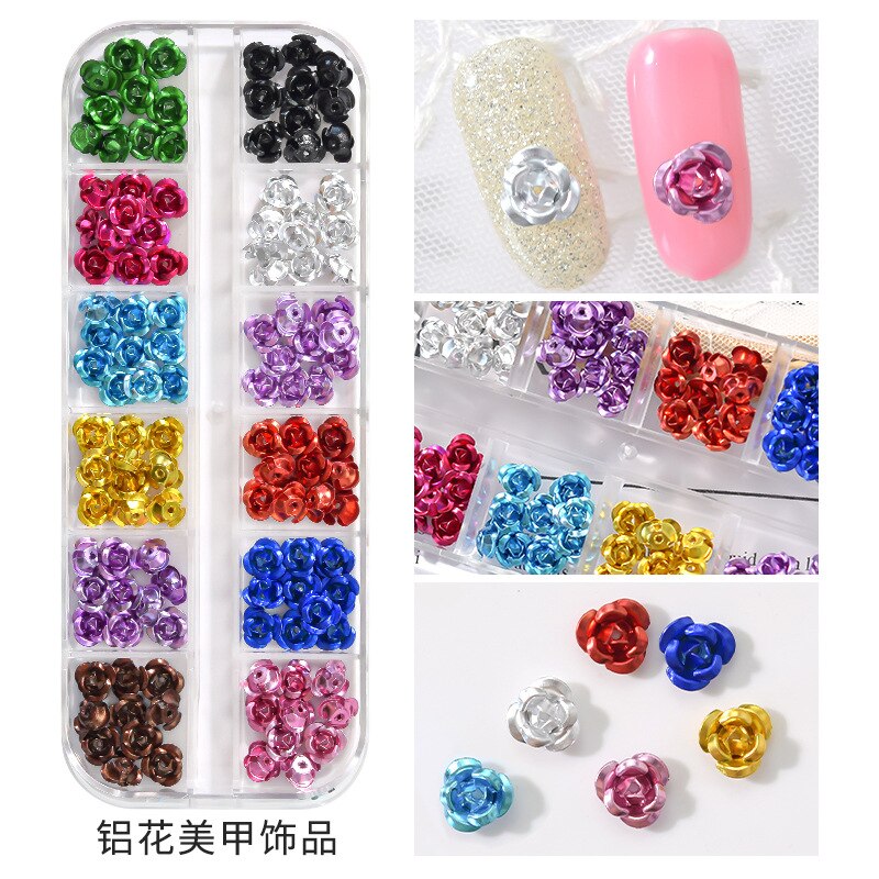 Adornos para uñas de rosas X10, 24 Uds., gemas 3D, remache, rosas, flores, 6mm, surtido de Metal, rosas, flores, piedra, 66565
