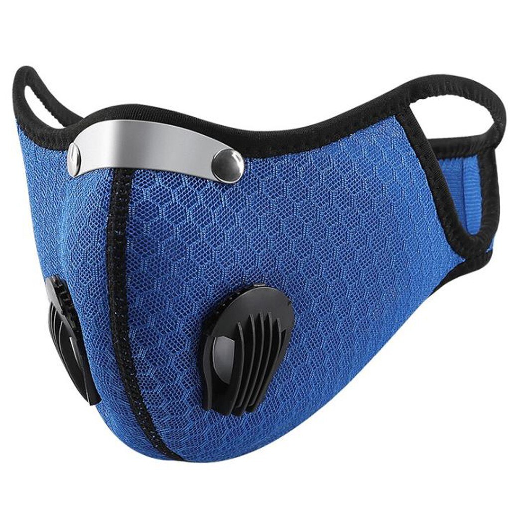 Esportes anti-poluição máscara facial à prova de poeira pm2.5 lavável reutilizável ativado com filtro máscara de carbono unisex equitação máscara: Azul